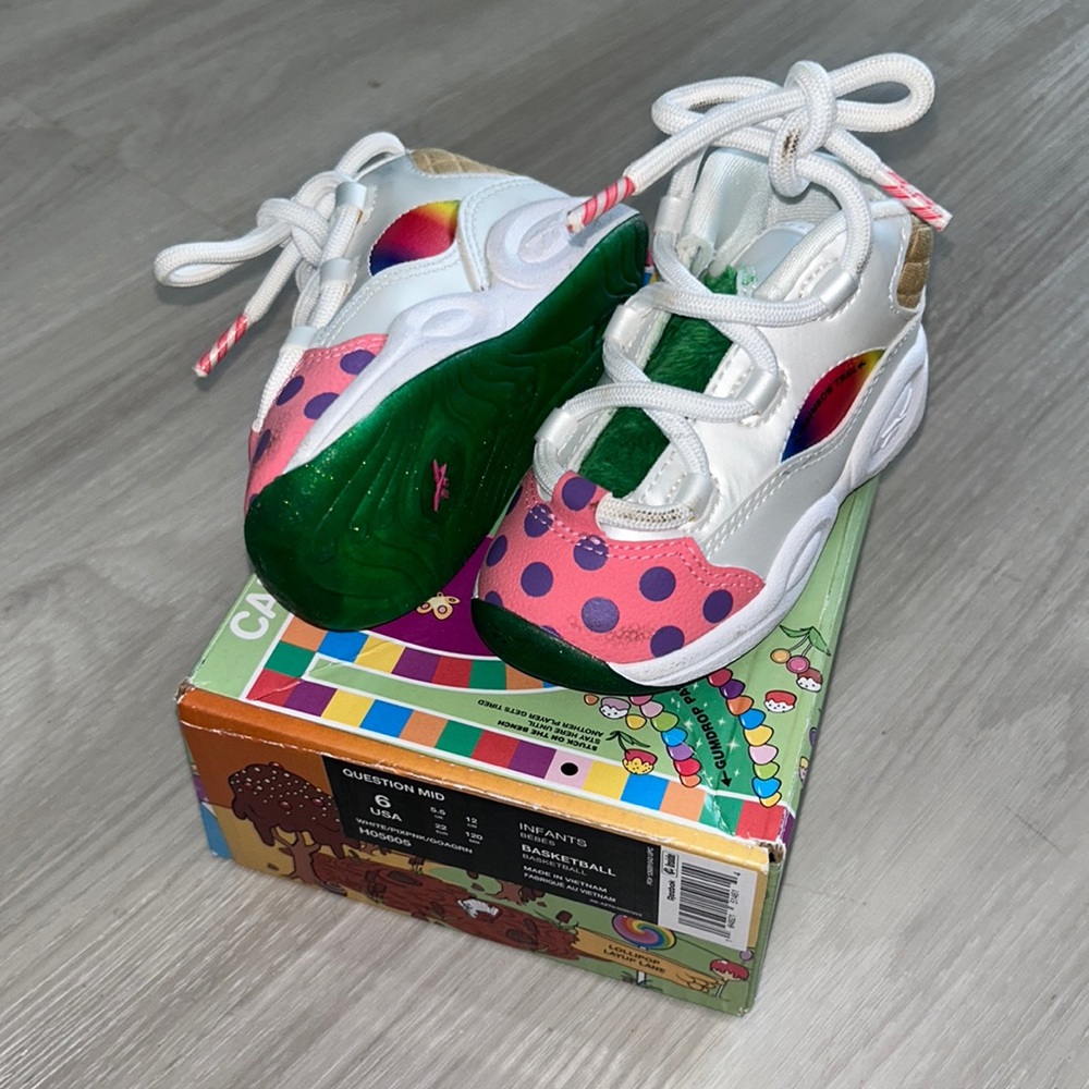 Reebok Kids White Pink Green Polka Dot Sneakers